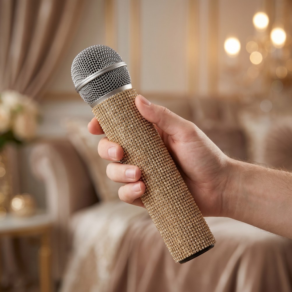Wireless Microphone Rhinestone Sleeve Sparkling Handle Cover for