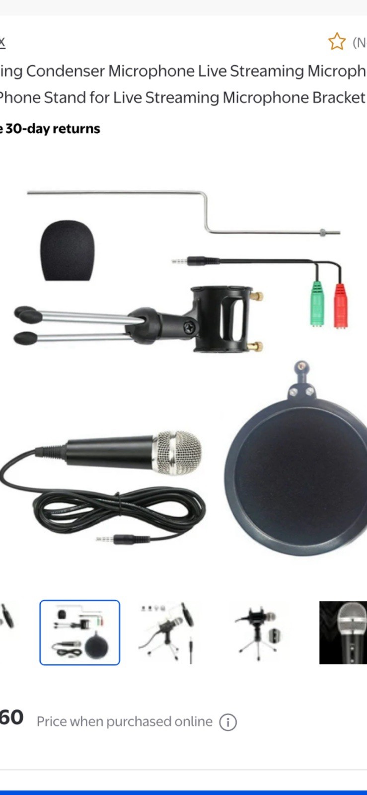Condenser Microphone Kit with Stand, Pop Filter, Wired 3.5mm for Live Streaming