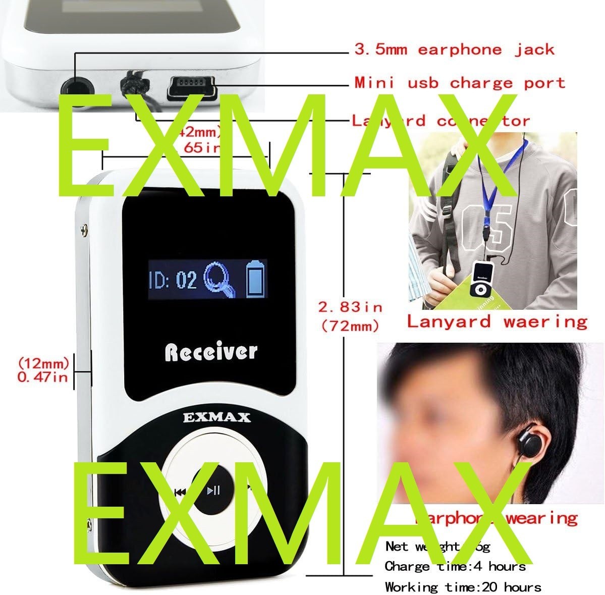 EXMAX EX100 Wireless Tour Guide System for Teaching Silent Travel Interpretation