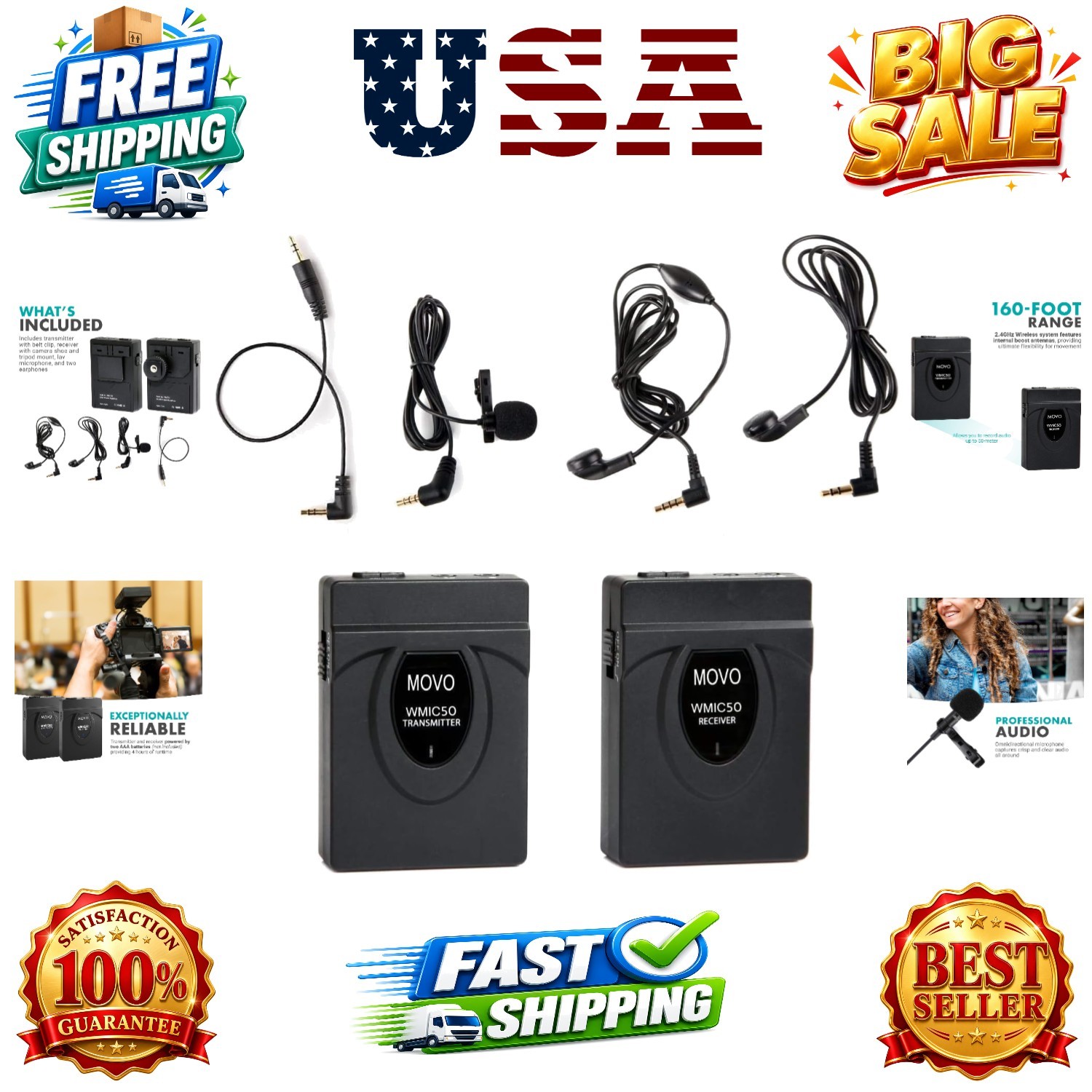 WMIC50 2.4GHz Wireless Lavalier Microphone System with Integrated 164-foot Ra…