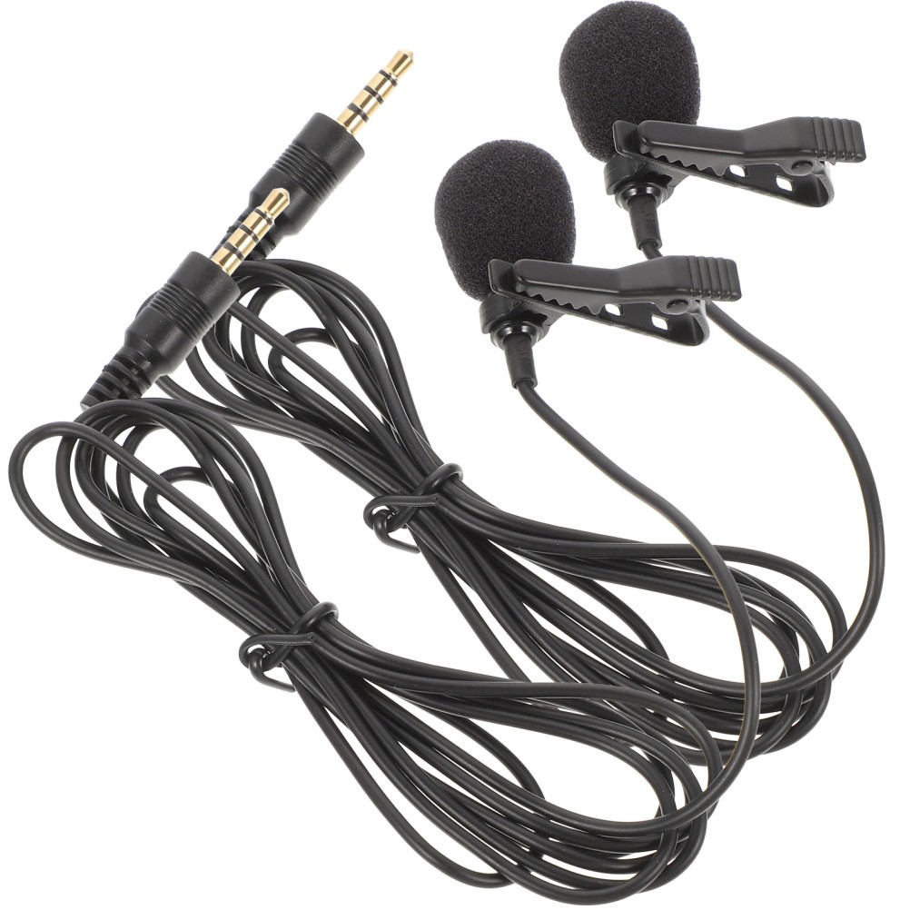 2Pcs Black Lavalier Microphone 3.5mm Live Streaming Mic for Laptop Pc Tablet