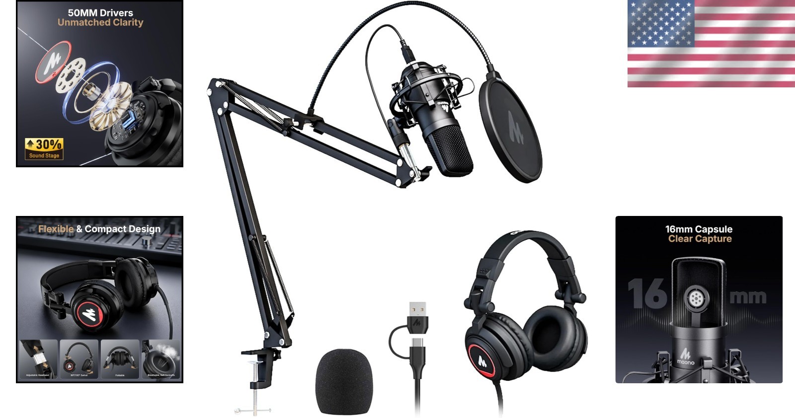 Gaming & Streaming USB Microphone Kit with Studio Headphones