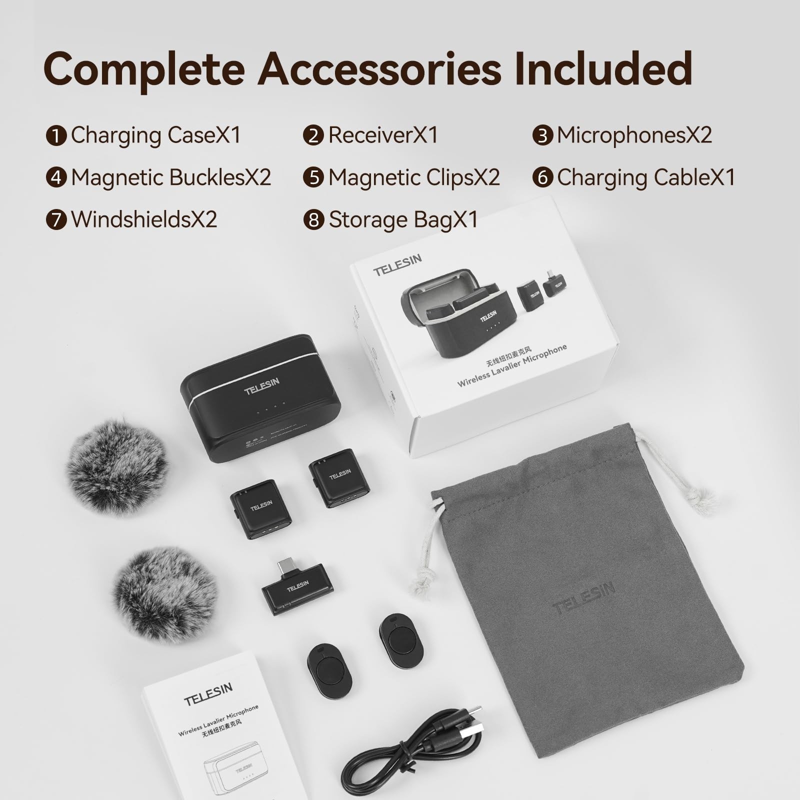 Wireless Lavalier Microphone with Charging Case, Noise Reduction, 650ft Range, 2