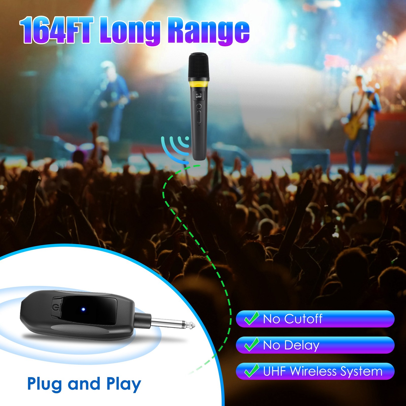 2Pcs UHF Wireless Microphones Handheld Mic System Karaoke Dynamic Microphone