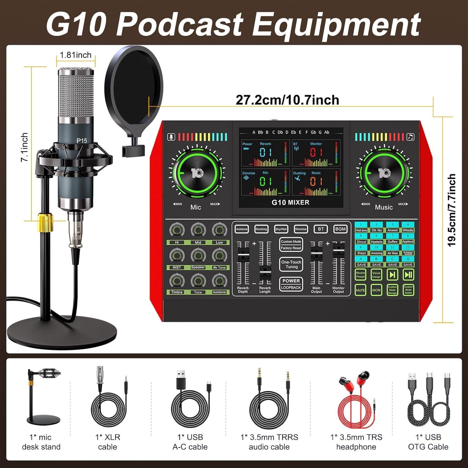 Podcast Microphone Bundle with Live Sound Board Audio Mixer,Podcast Equipment..