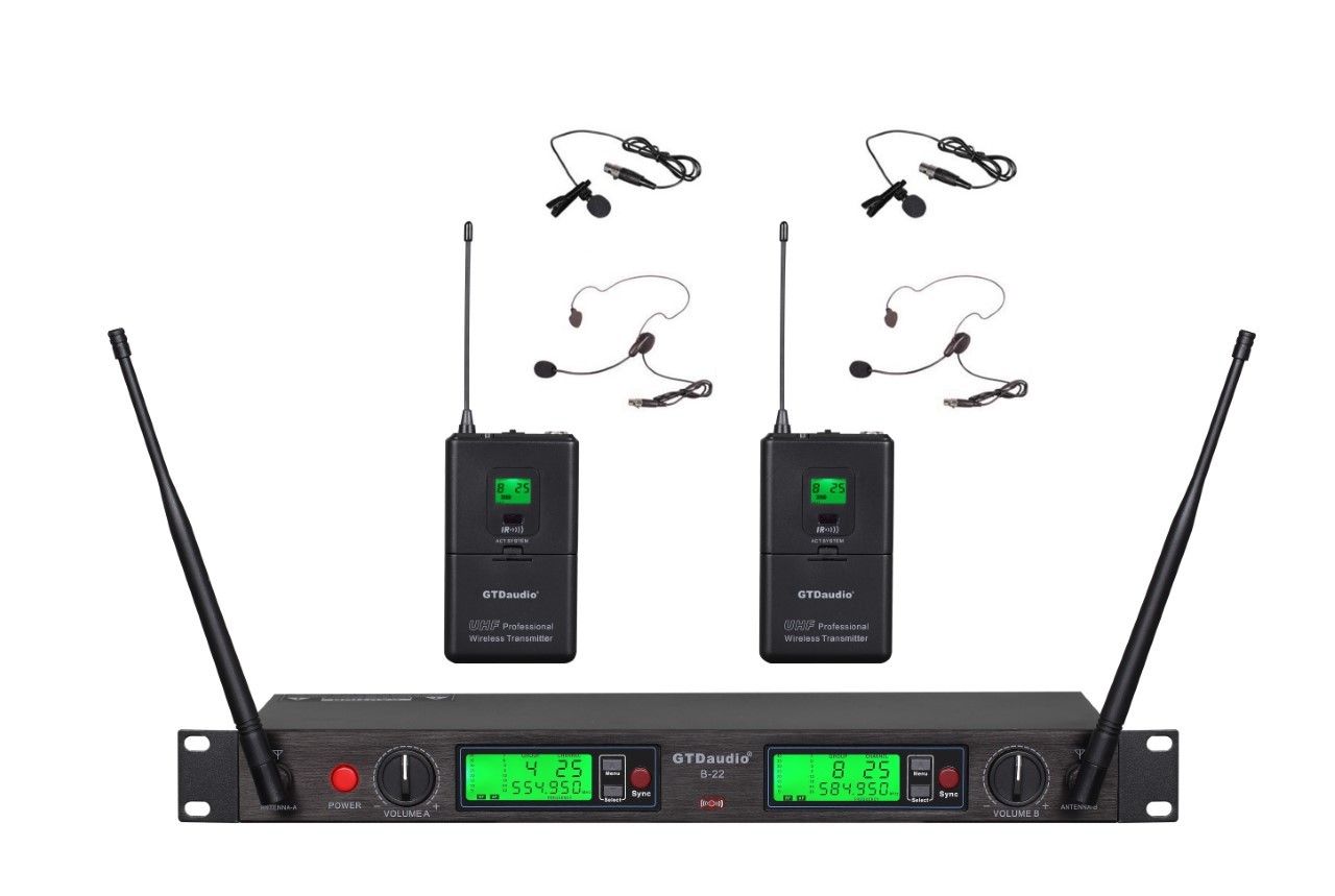 2×100 Channal UHF Wireless Lapel Headset Lavalier Microphone Mic System 22L