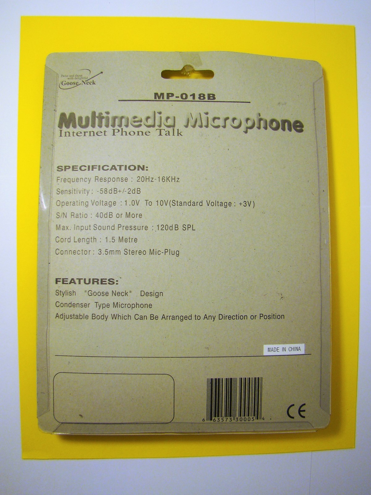 MP-018B BLACK Multimedia Microphone Internet Phone Talk Goose Neck Type