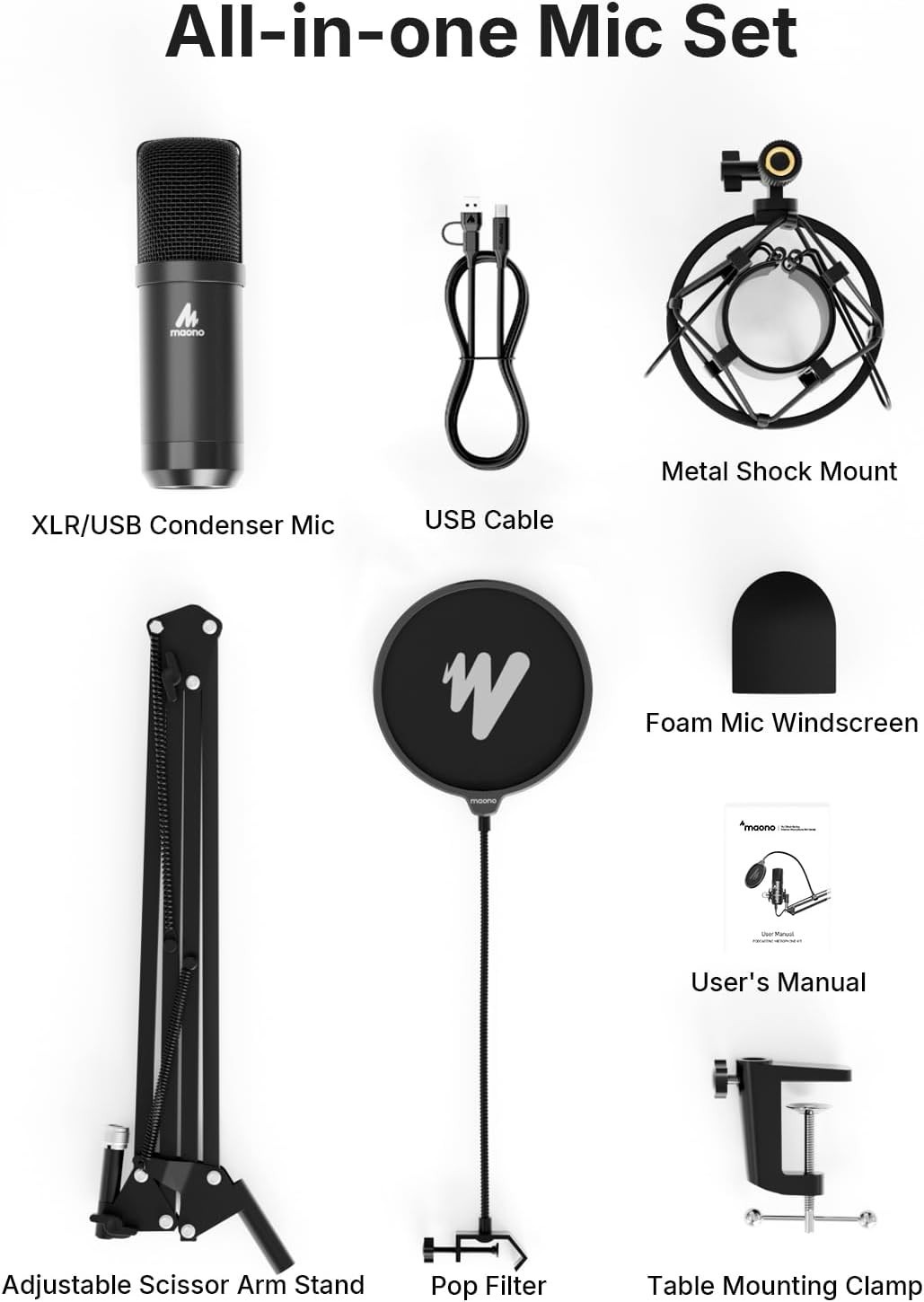 Versatile Condenser Microphone with Double Noise Reduction – Ideal for Gamers