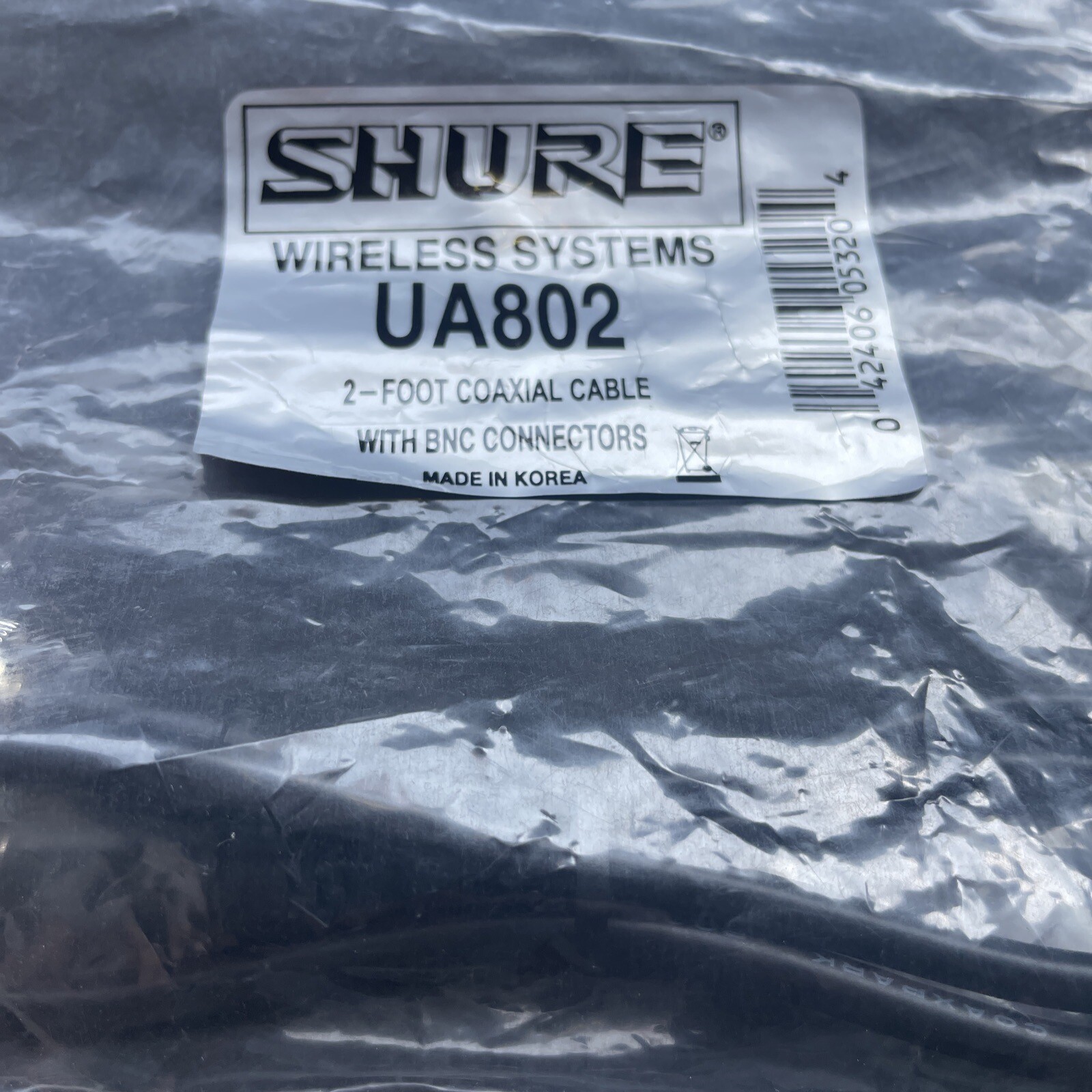 ✨Shure UA802 95K2035(14) 2-Foot Coaxial Antenna Cable With BNC Connectors. NEW!!