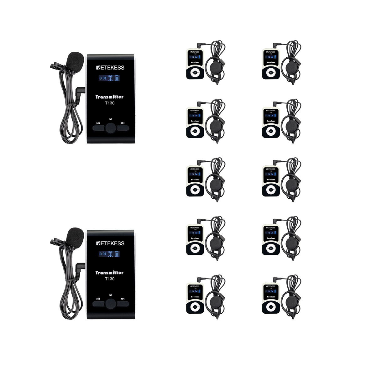 Retekess T130 Wireless Interpretation System 2 Mic Transmitter 10Receiver Museum