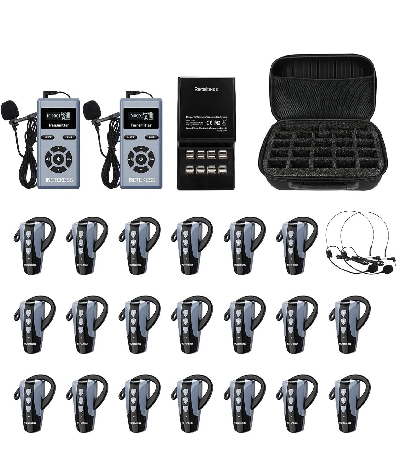 Retekess TT106S Tour Guide Headsets Transmitters 20 Receivers Case 200m/656ft 50