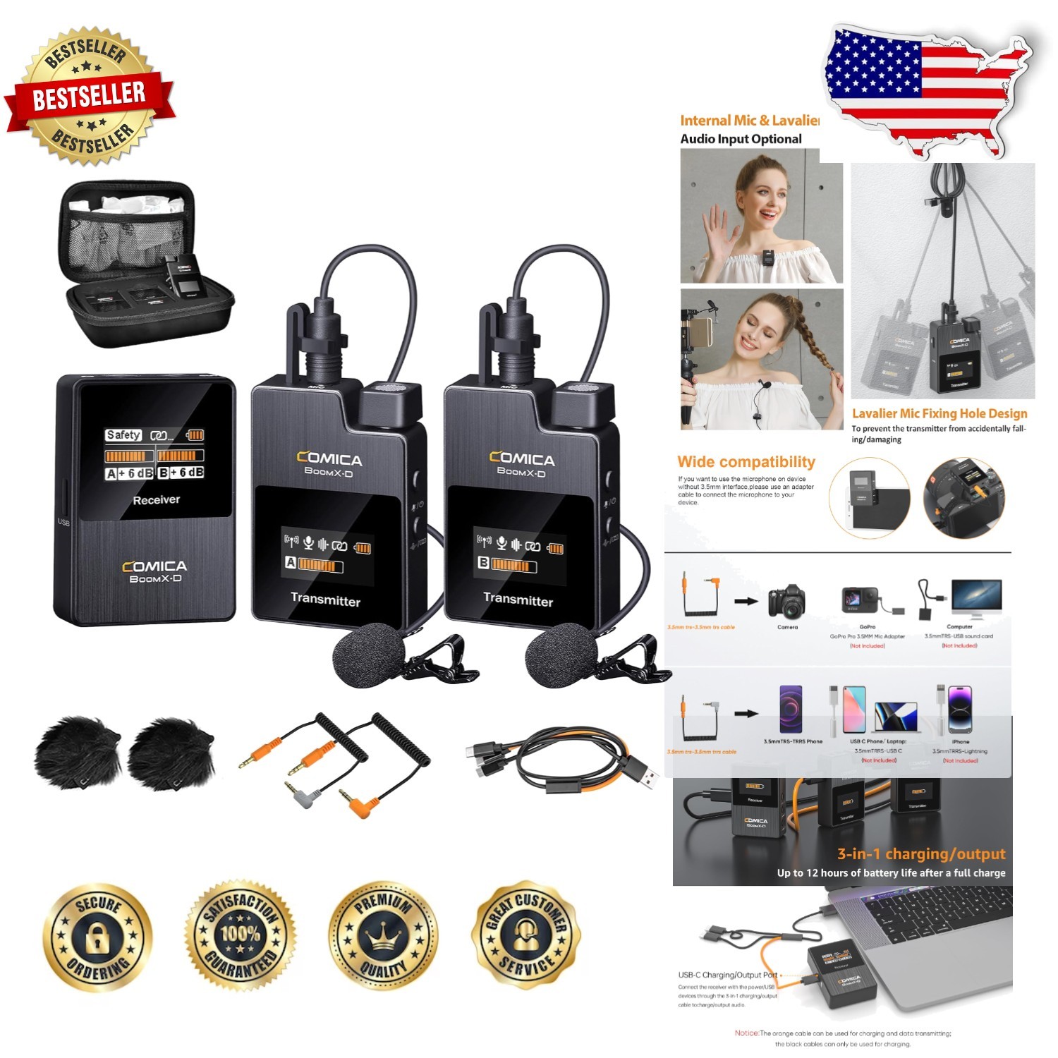 Pro Wireless Lavalier Mic System for iPhone Android Camera – 650ft Range