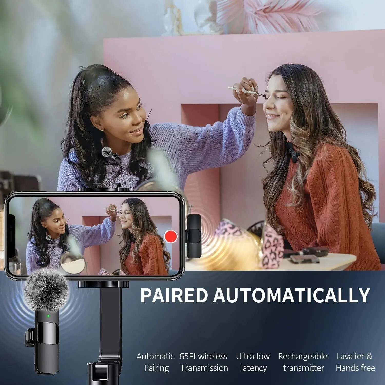 Wireless Lavalier Microphone Mini Clip Mic for iPhone Android Laptop Live Video