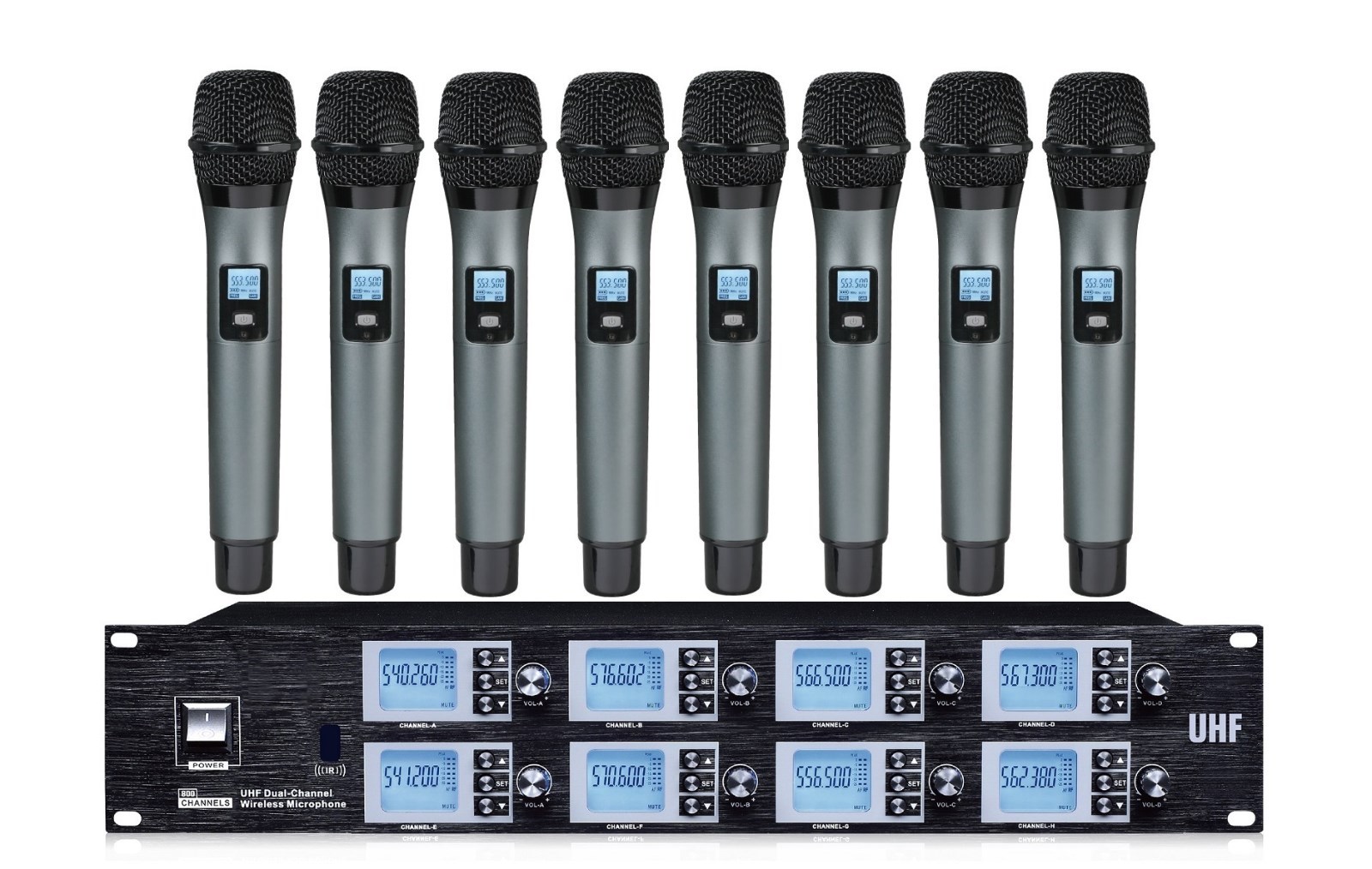 UHF PRO 8 Channel Cordless Microphone System for Church School Handheld 2U Rack