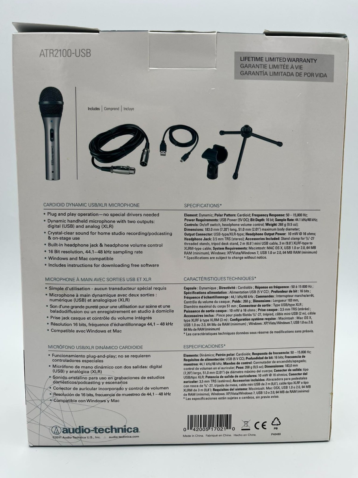 Audio-Technica ATR2100-USB Cardioid Dynamic USB/XLR Microphone Podcasting Mic