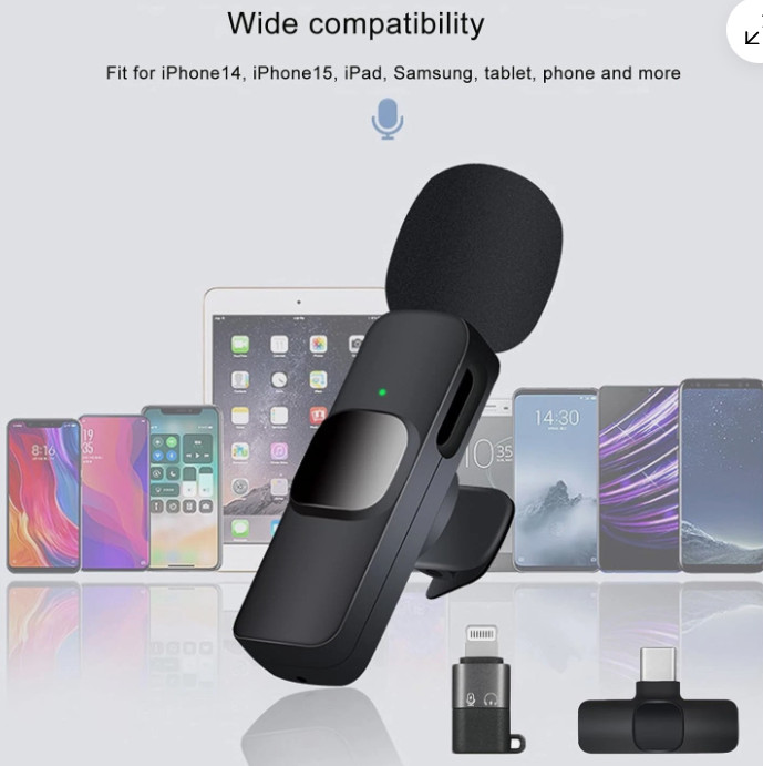 Wireless Microphone Mini Mic for iPhone/Android Phone, LED Display Lavalier Micr