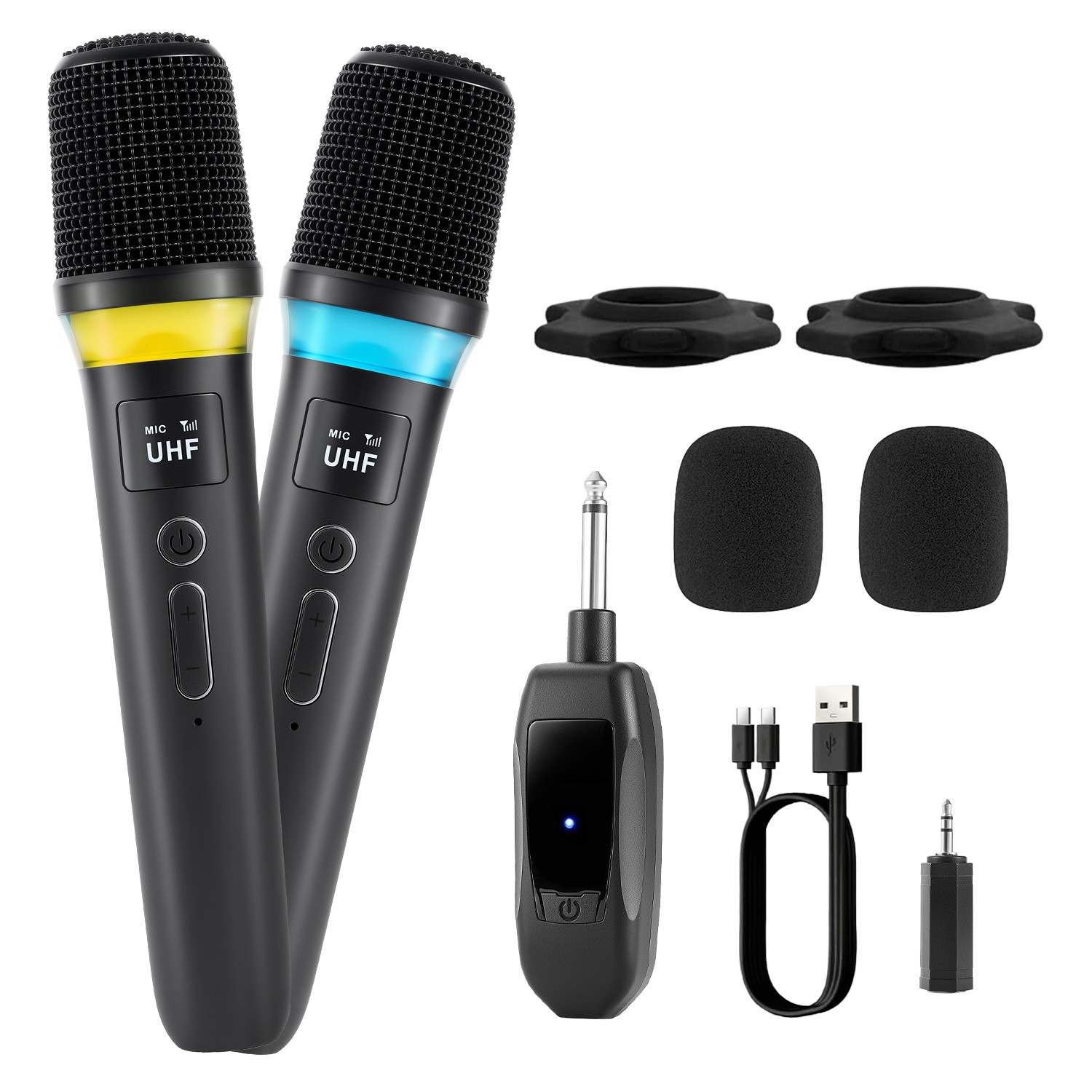 2Pcs UHF Wireless Microphones Handheld Mic System Karaoke Dynamic Microphone