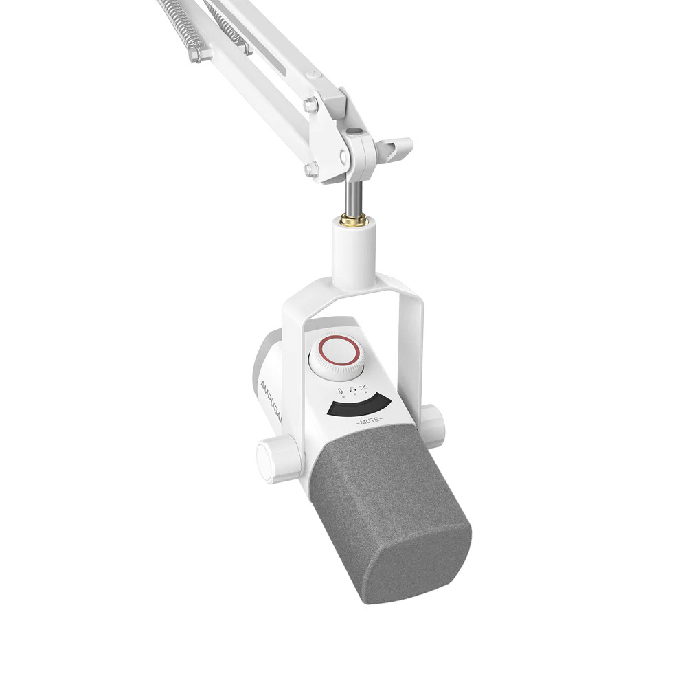 FIFINE AmpliGame AM8PROT Dynamic Microphone Kit with RGB Boom Arm Stand – White