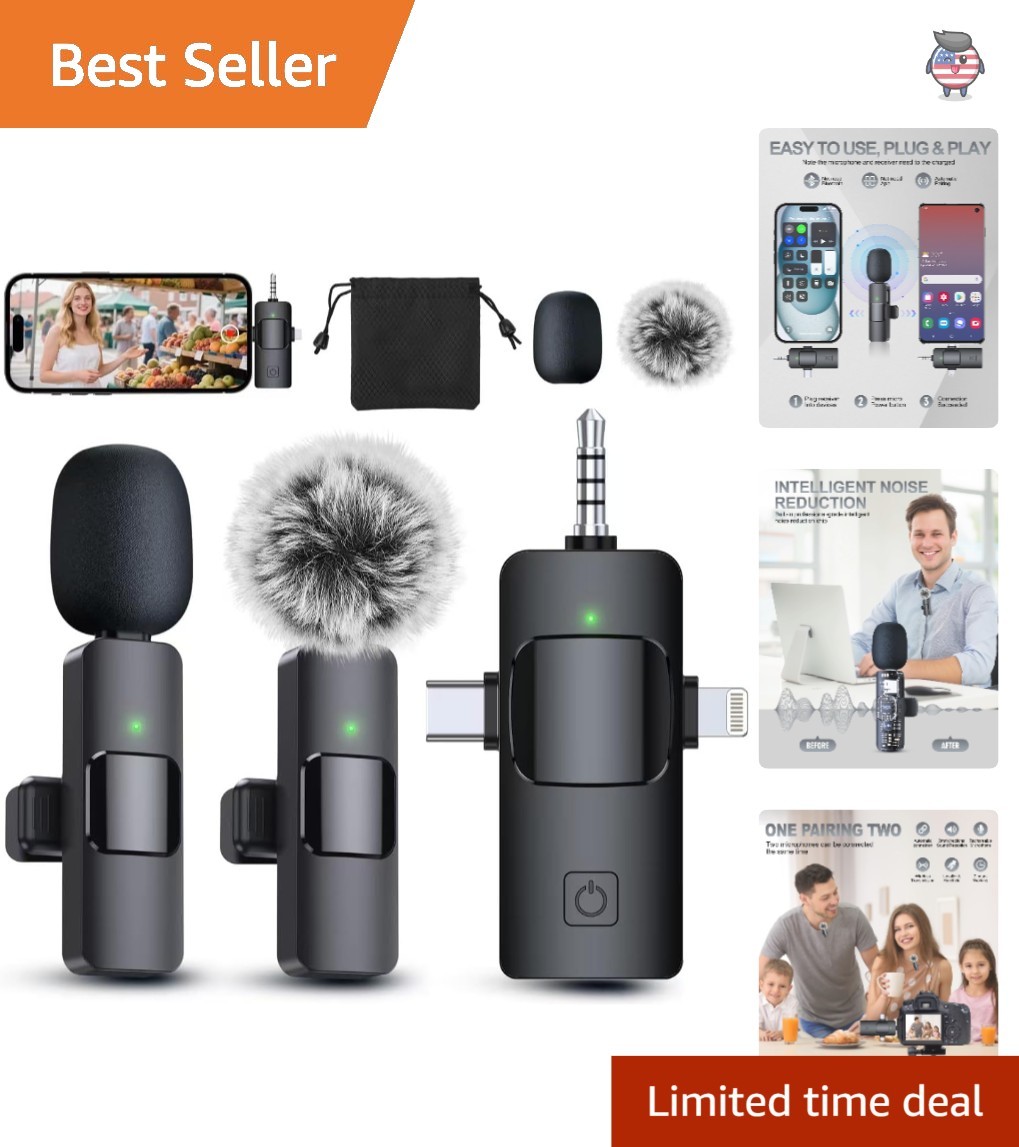 3 in 1 Wireless Lavalier Microphone – Crystal Clear Sound for iPhone & Android