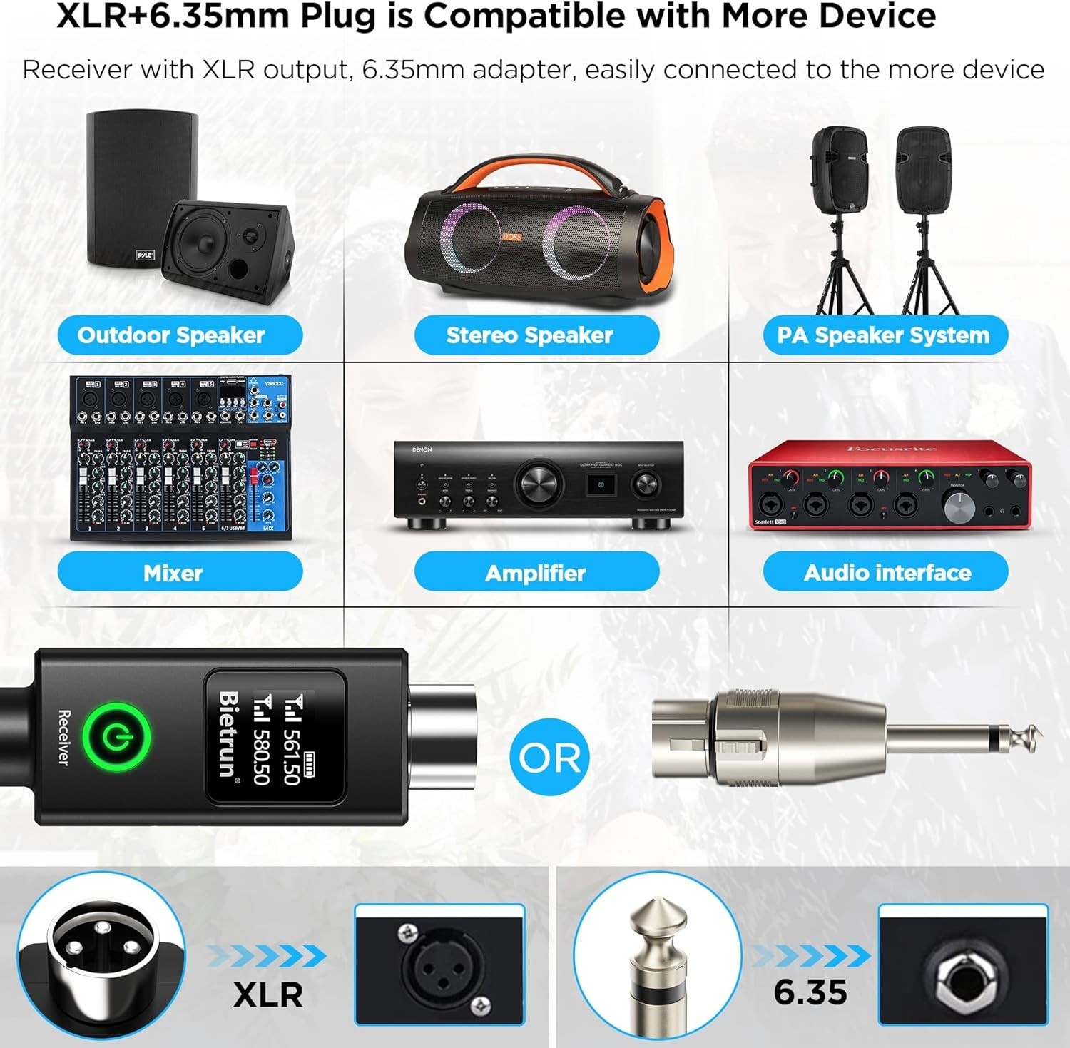 UHF Wireless Microphone Set with Rechargeable Receiver for Karaoke & Events