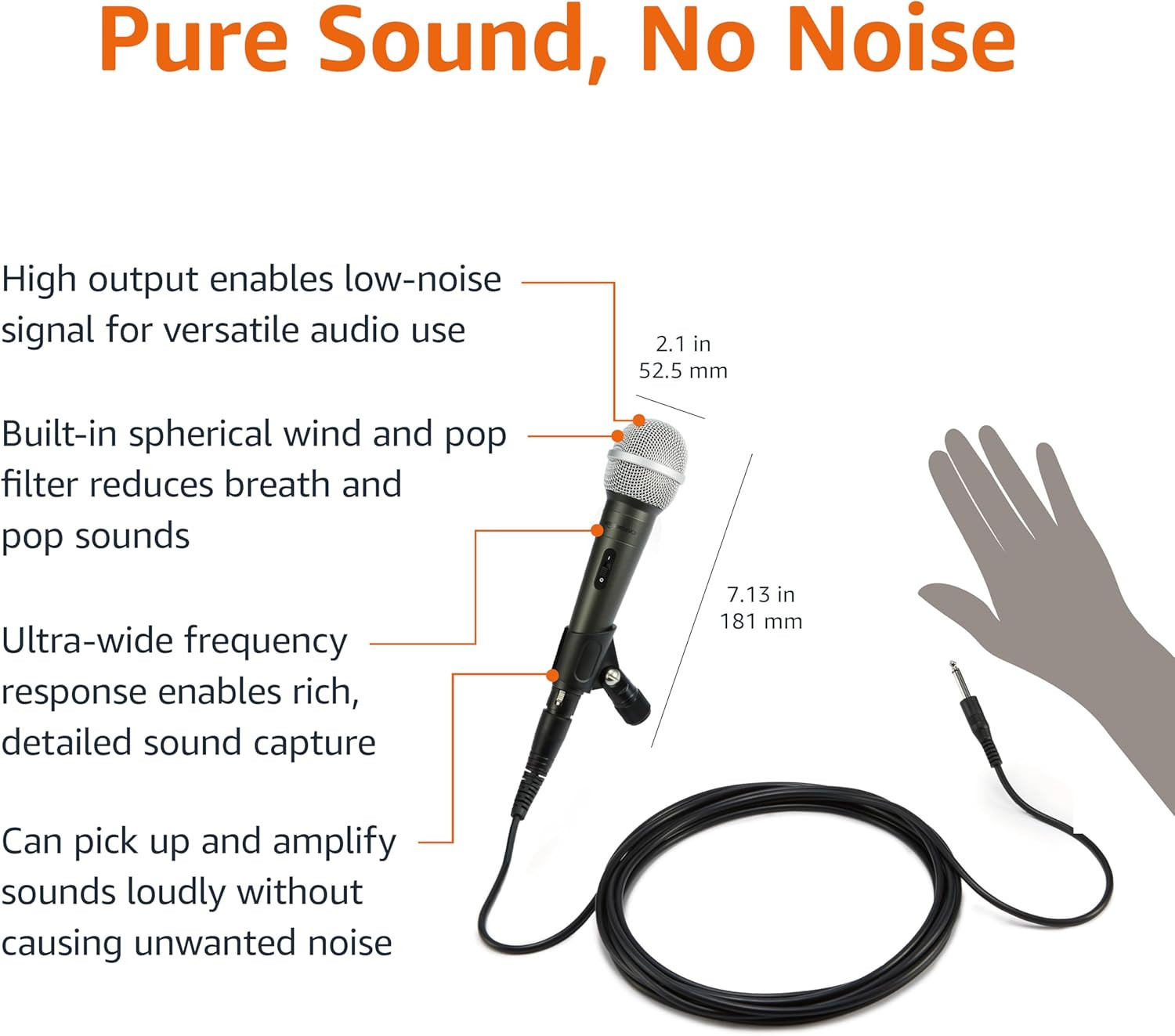 Dynamic Vocal Microphone with Cable for Podcasting, Recording, Broadcasting, Liv