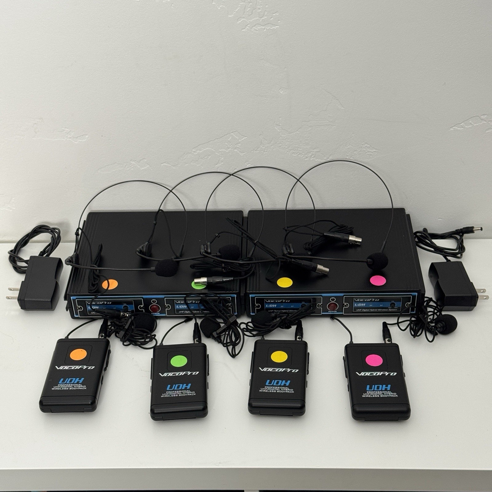 VocoPro UDH-DUAL-B 4-Channel Wireless Microphone System – 4 Bodypacks Headsets
