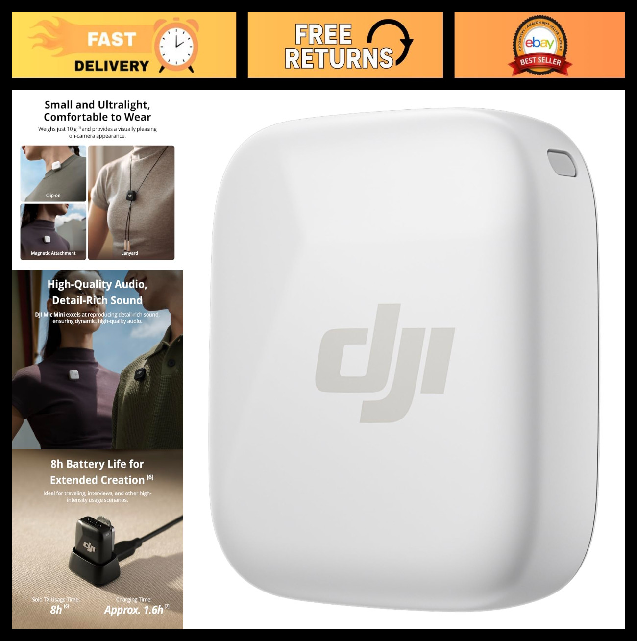 Ultralight Wireless Lavalier Microphone, Noise Cancelling for Camera/iPhone/Andr