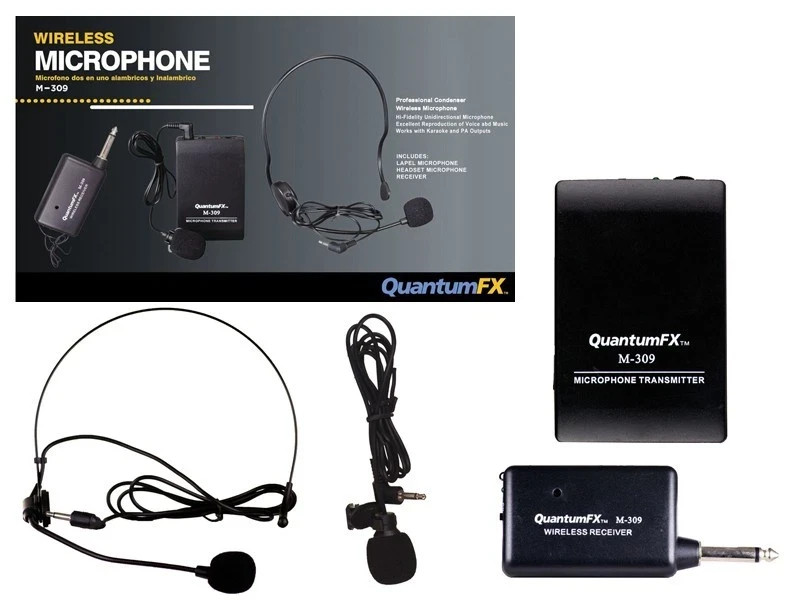 QFX M-309 Two Wireless Microphones Karaoke/PA System +Lapel Mic +Headset Mic