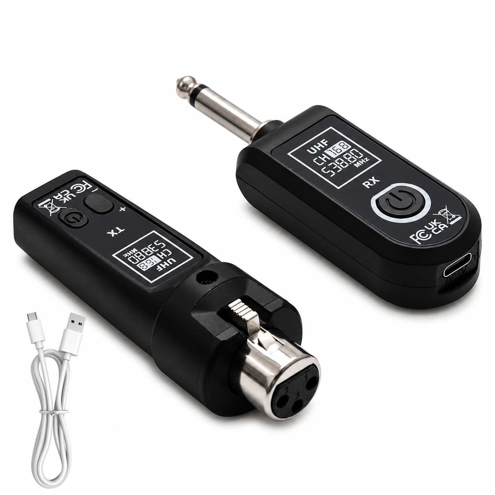UHF Wireless Guitar XLR Transmitter Receiver System 510-590MHz for Guitar Black