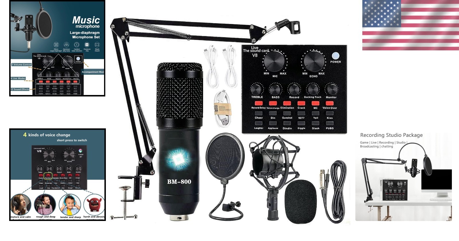 Deluxe Podcast Equipment Bundle with BM-800 Microphone & Voice Changer – USB …