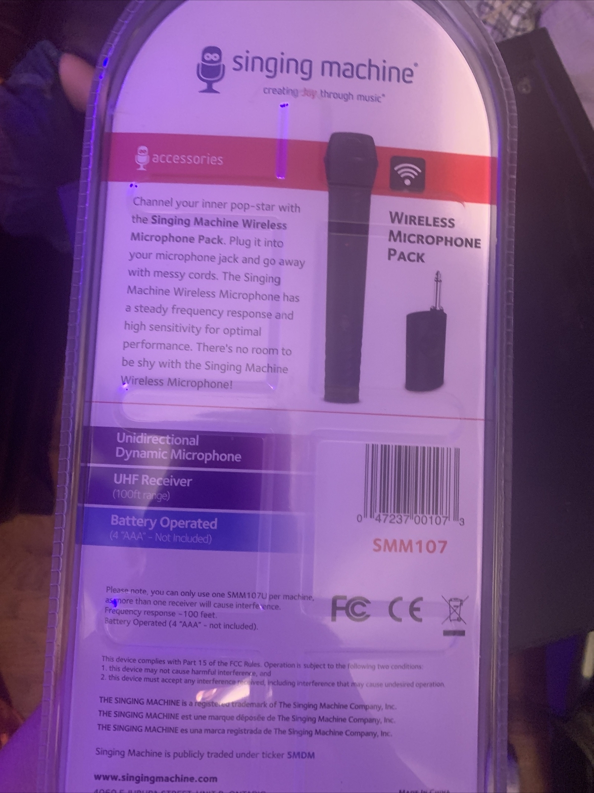 Singing Machine Unidirectional Dynamic Wireless Microphone Black | BRAND NEW