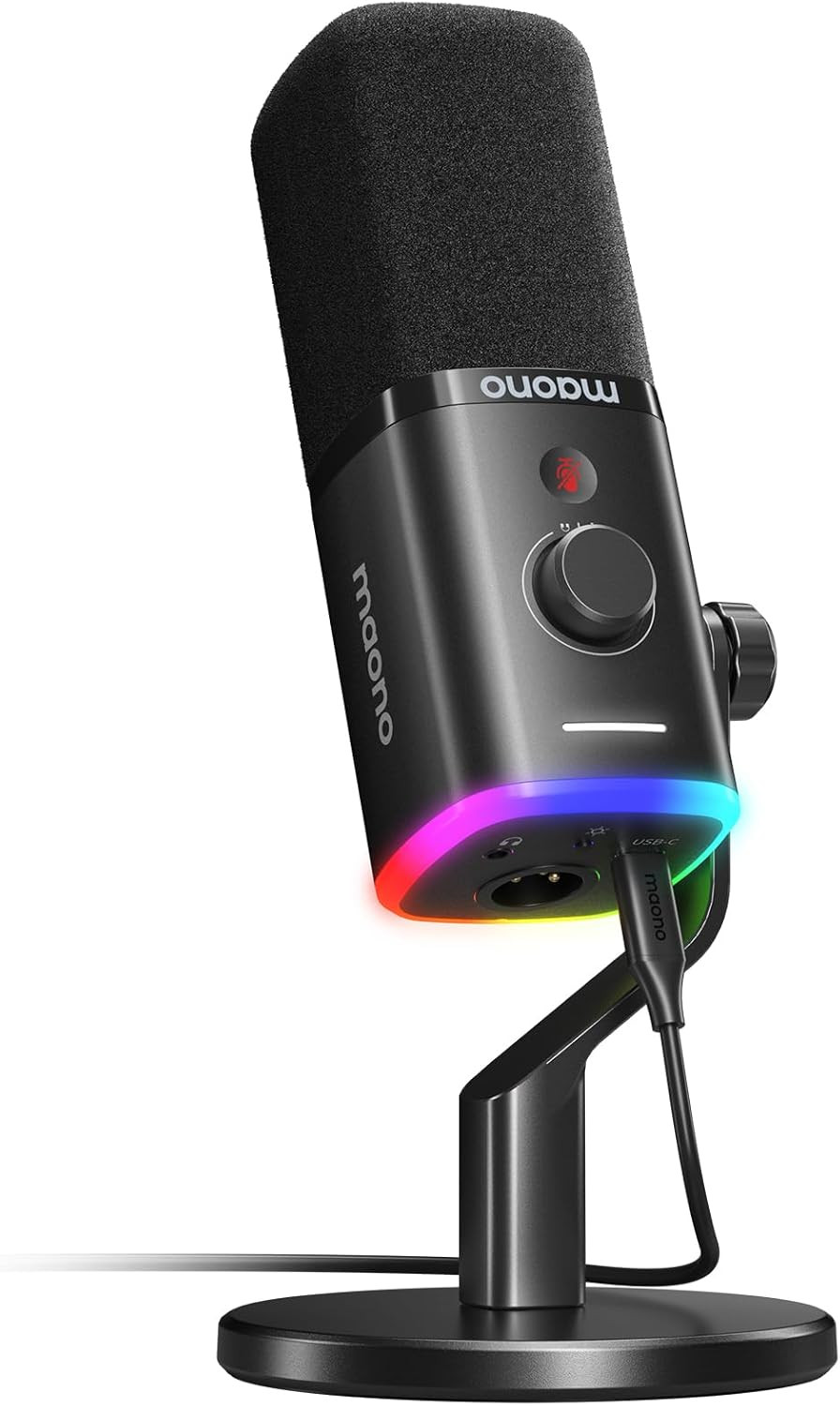 USB/XLR Podcasting Microphone for PC, Gaming Streaming Dynamic Mic with Mute But