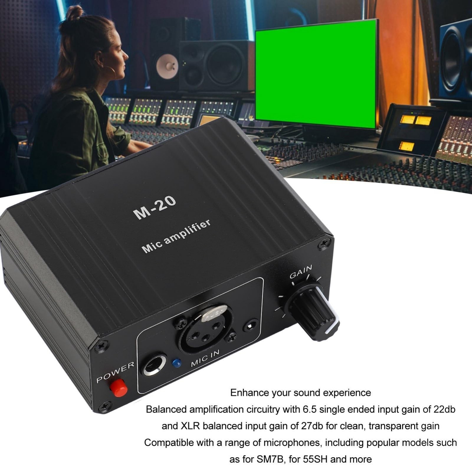 48V Microphone Preamplifier for Vocal & Instruments, XLR Output, Dynamic/Condens