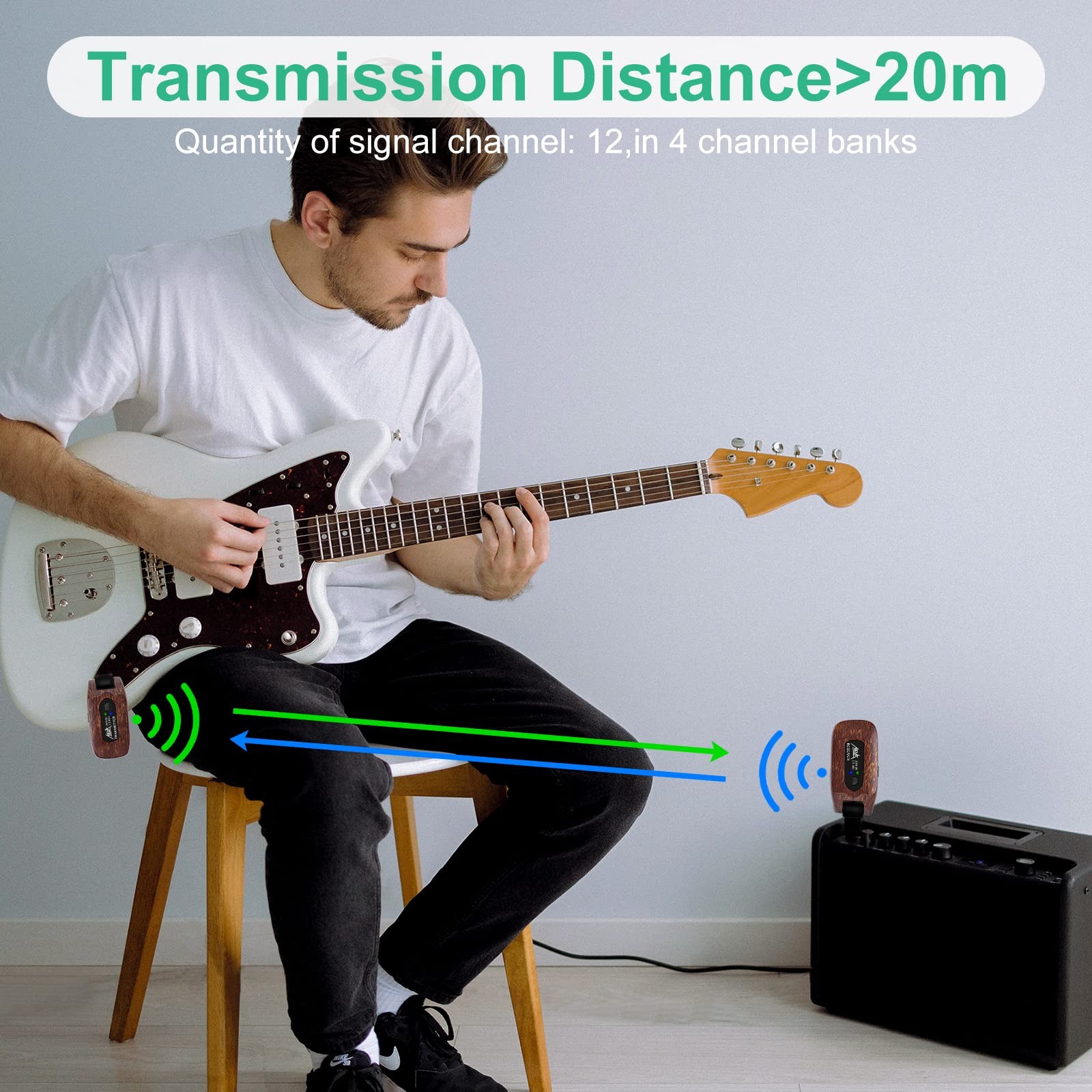 Wireless Guitar System 2.4GHz Transmitter Receiver Set for Electric Bass