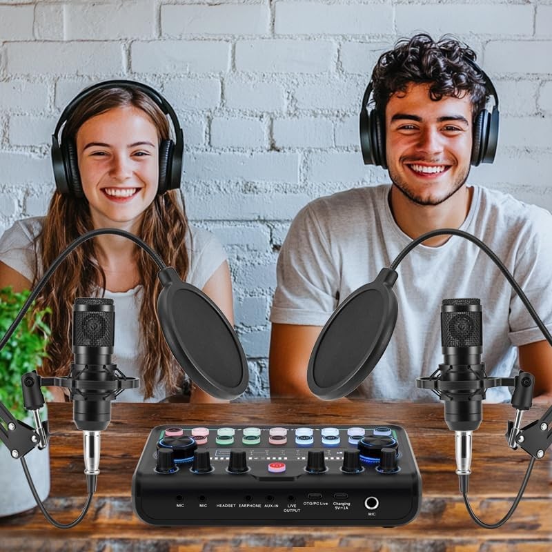 Upgraded 2025 Podcast Equipment Bundle 2 People Audio Interface Mic Studio