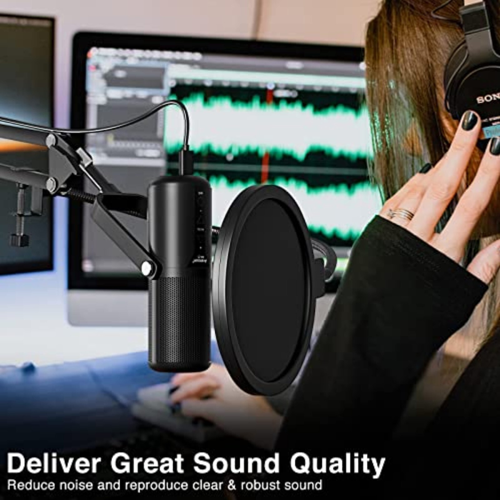 USB Microphone Kit Condenser Microphone Metal Adjustable Boom Arm Podcasts