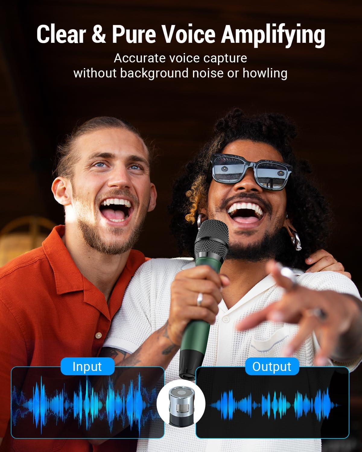 Rechargeable Wireless Microphone, Two Metal UHF Microphones with 1/4″ Receiver,