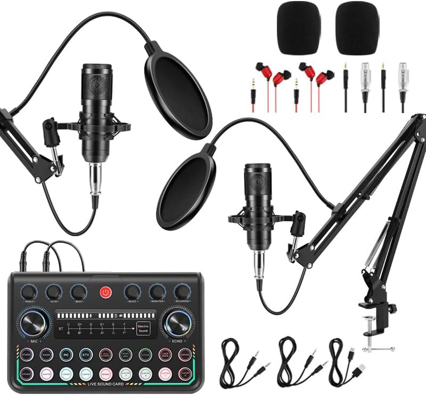Upgraded 2025 Podcast Equipment Bundle 2 People Audio Interface Mic Studio