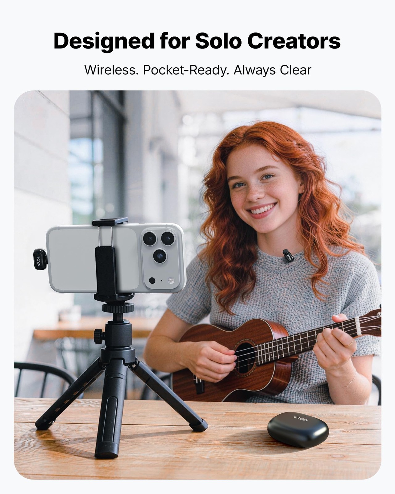 BOYA mini 2 Wireless Lavalier Microphone for iPhone 1TX+USB-C RX+1CC, Black