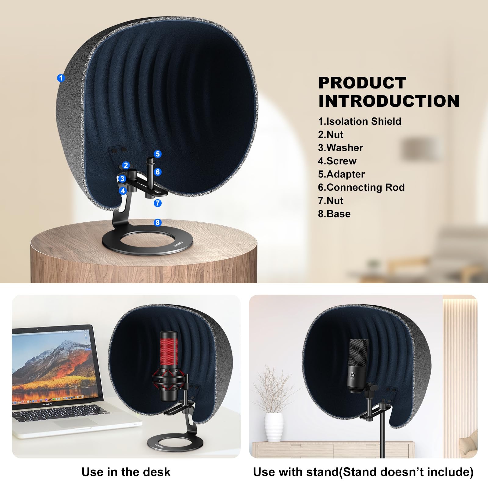 360° Microphone Shield 14.4×12.8×8.7in Compatible with Yeti Snowball HyperX