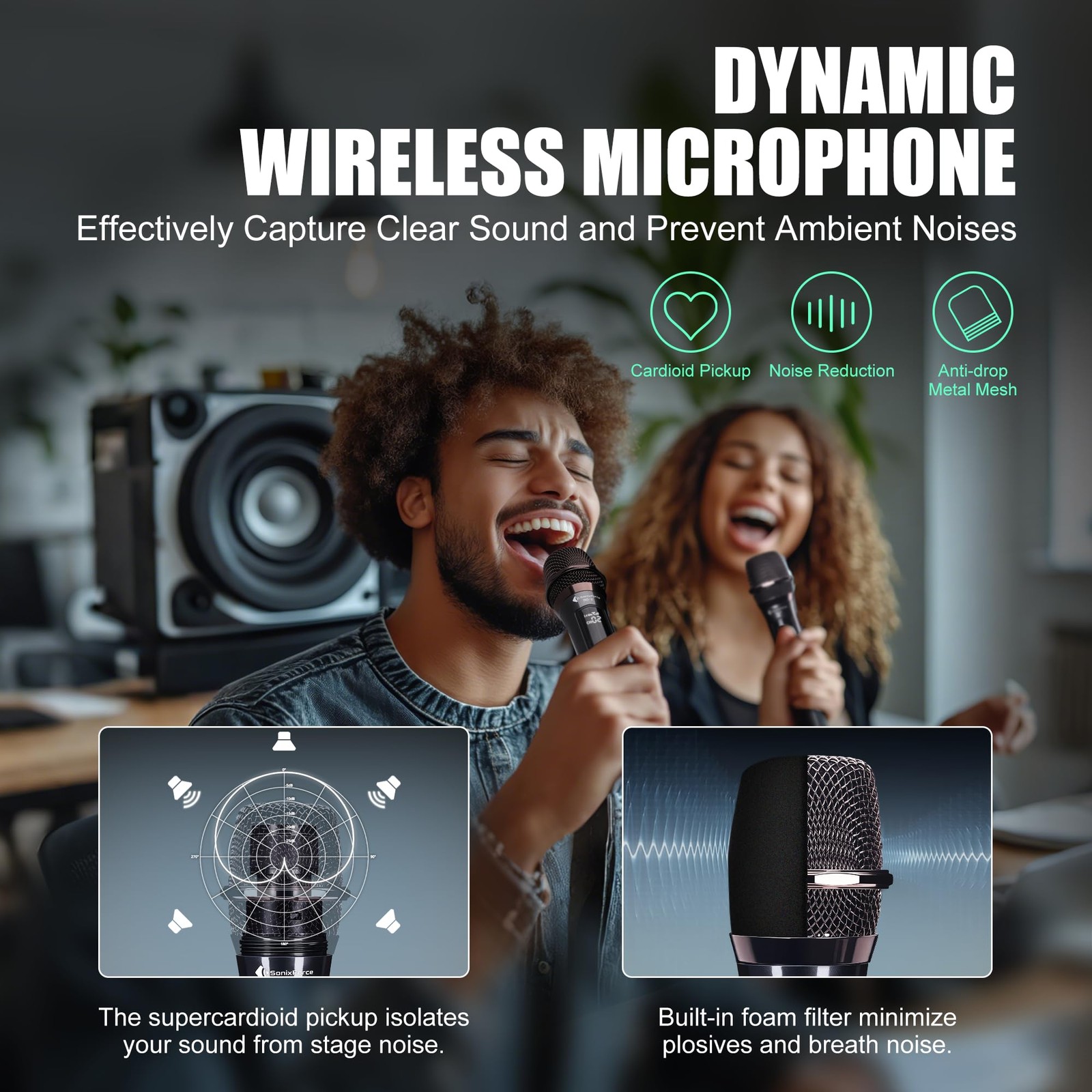 Wireless Microphones Karaoke Singing Rechargeable Dual-Channel Receiver 240ft