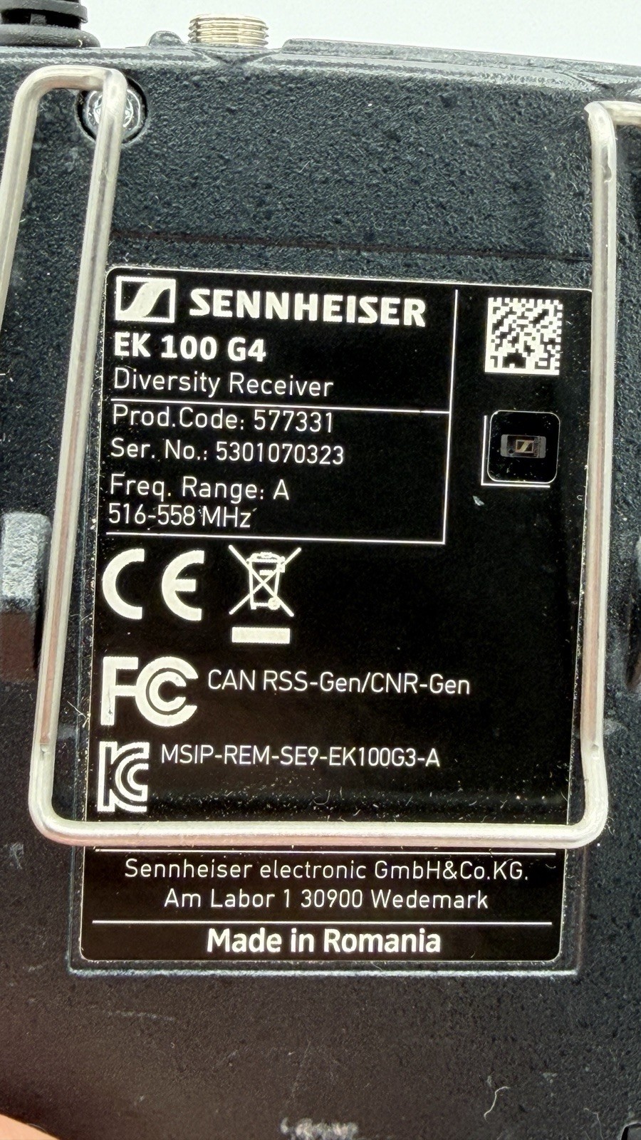 Sennheiser EK 100 G4 A Band 516-558 MHz Receiver + XLR & 3.5mm Cables – Tested