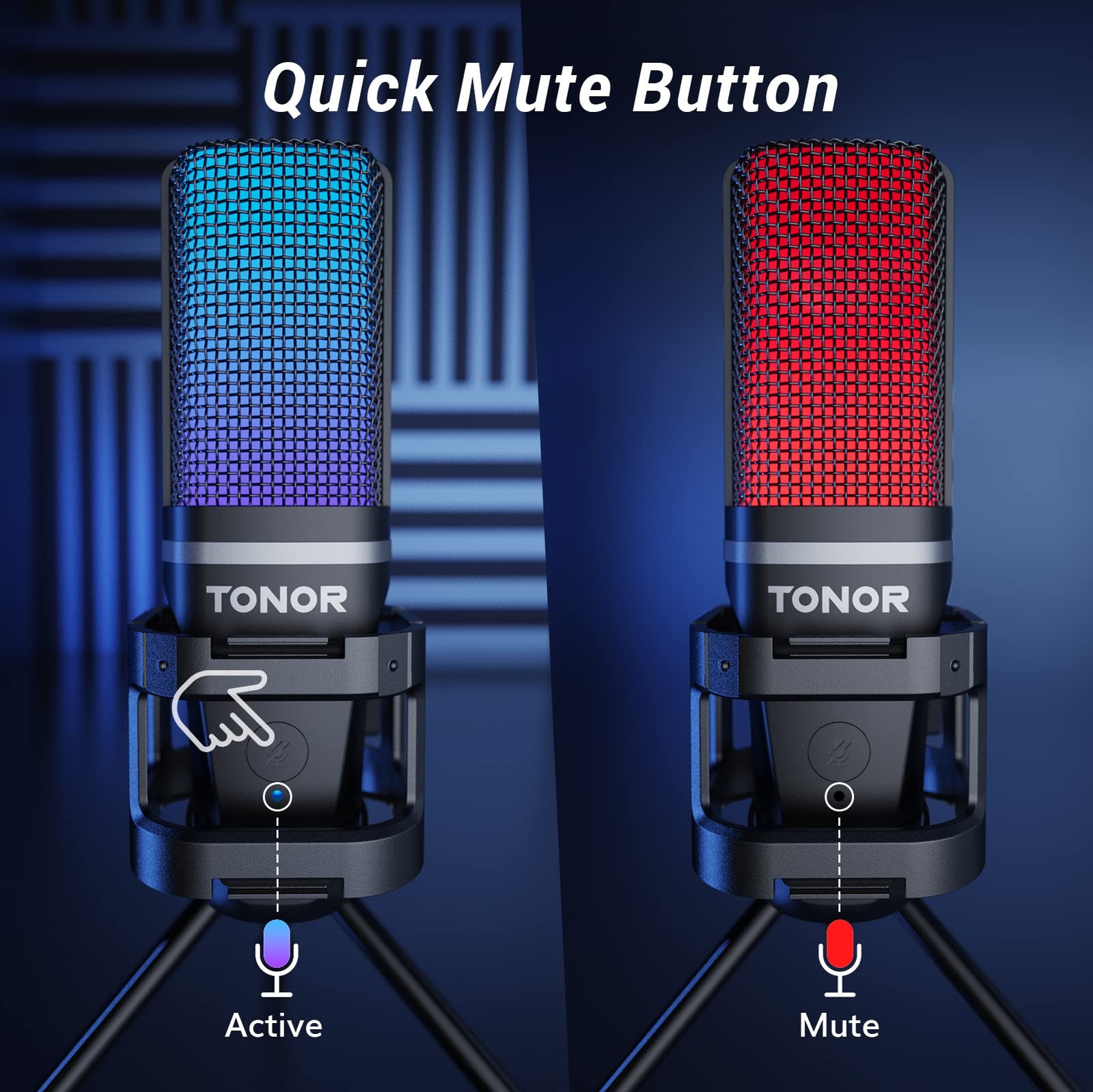 TONOR RGB Microphone for PC Cardioid Mic with Tripod Stand Quick Mute