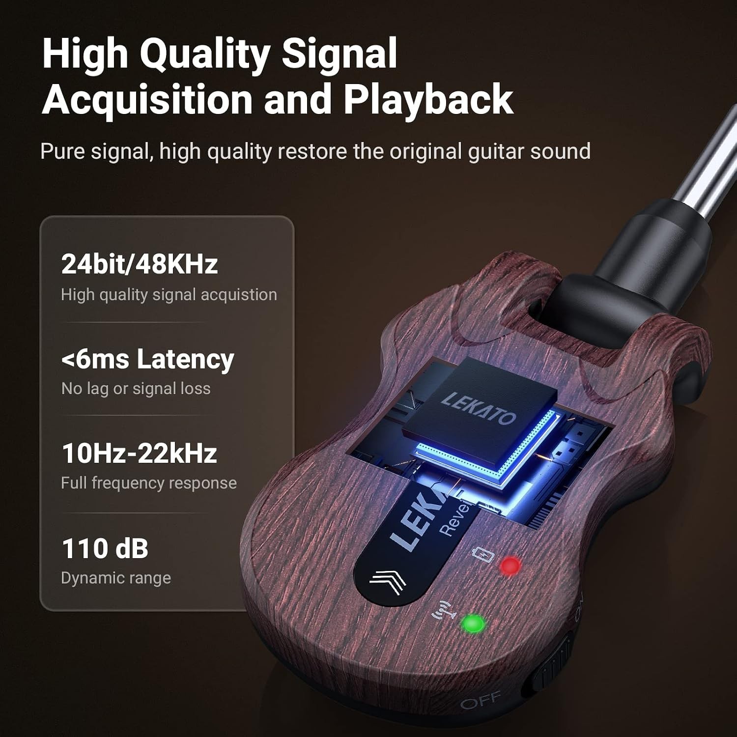5.8GHz Wireless Guitar System, 24-Bit Audio Transmitter & Receiver Electric B…