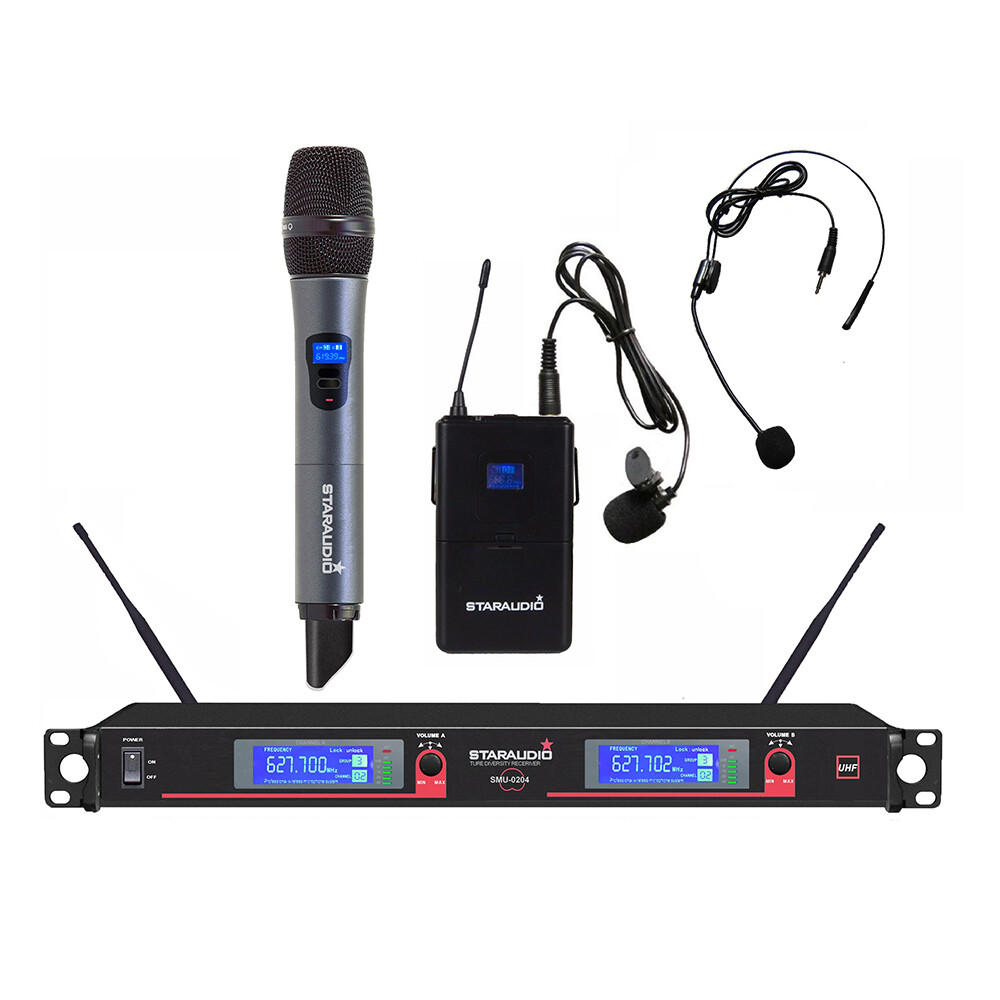 UHF DJ Microphone Receiver Wireless Handheld & Headset Lavalier Lapel Microphone