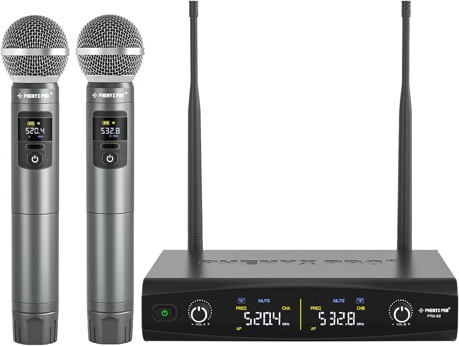 Wireless Microphone System, Metal Wireless Mic Set, Handheld Cordless Dynamic Mi