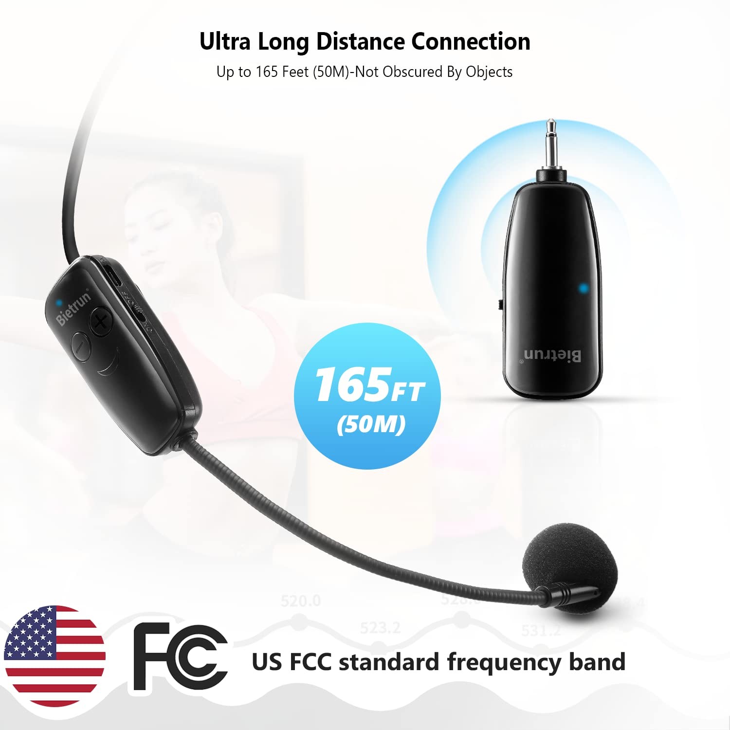 Bietrun Wireless Microphone Headset, UHF Headset Mic Small, Black A