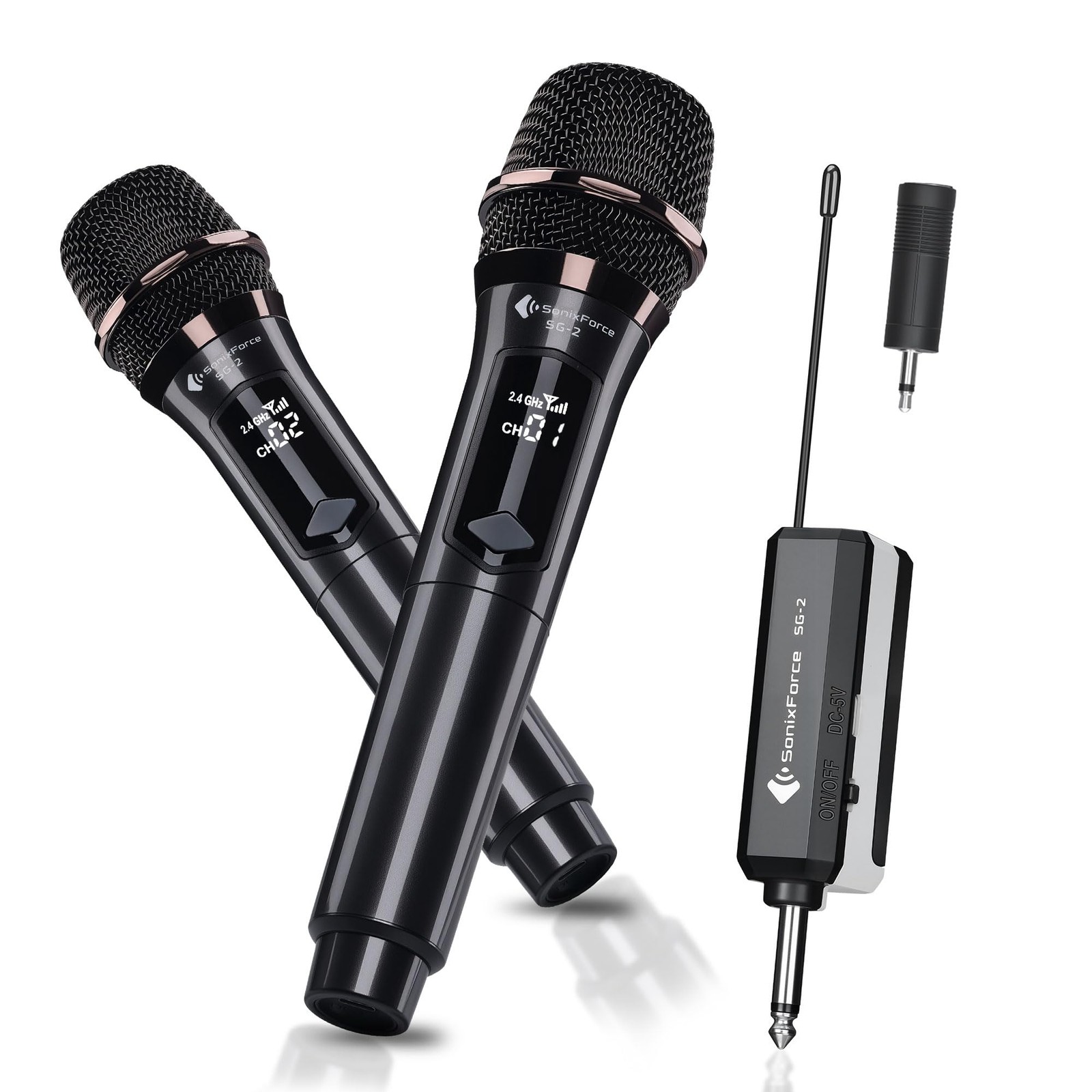 Wireless Microphones Karaoke Singing Rechargeable Dual-Channel Receiver 240ft