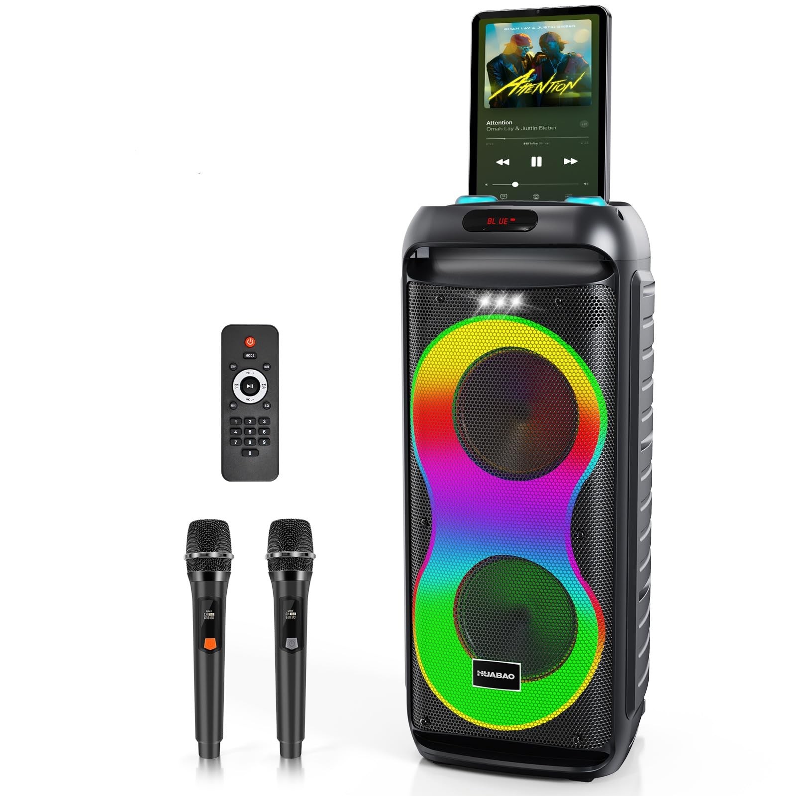 HUABAO Bluetooth Karaoke Speaker with 2 Wireless Microphones – 40W 40W, Black
