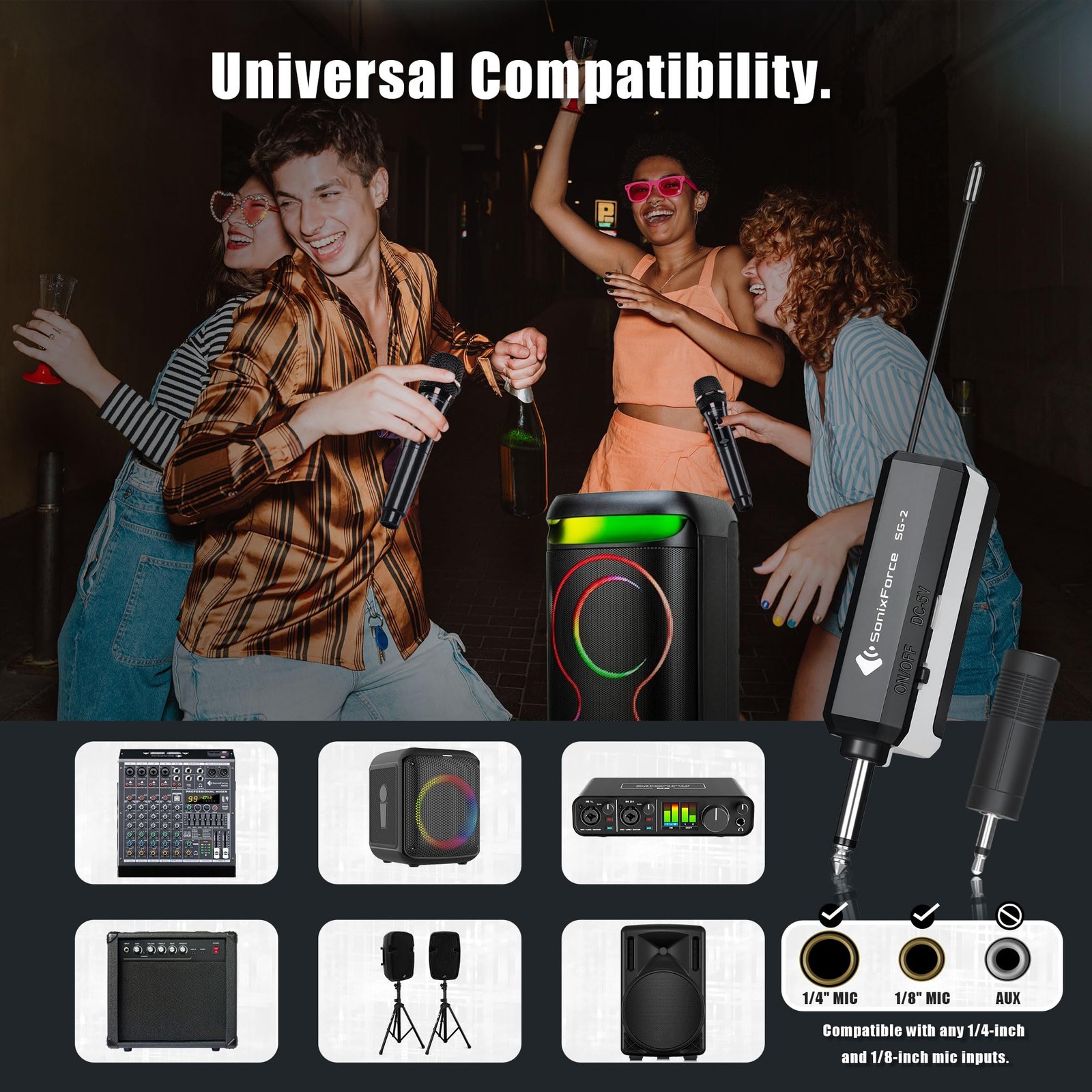 Wireless Microphones Karaoke Singing Rechargeable Dual-Channel Receiver 240ft